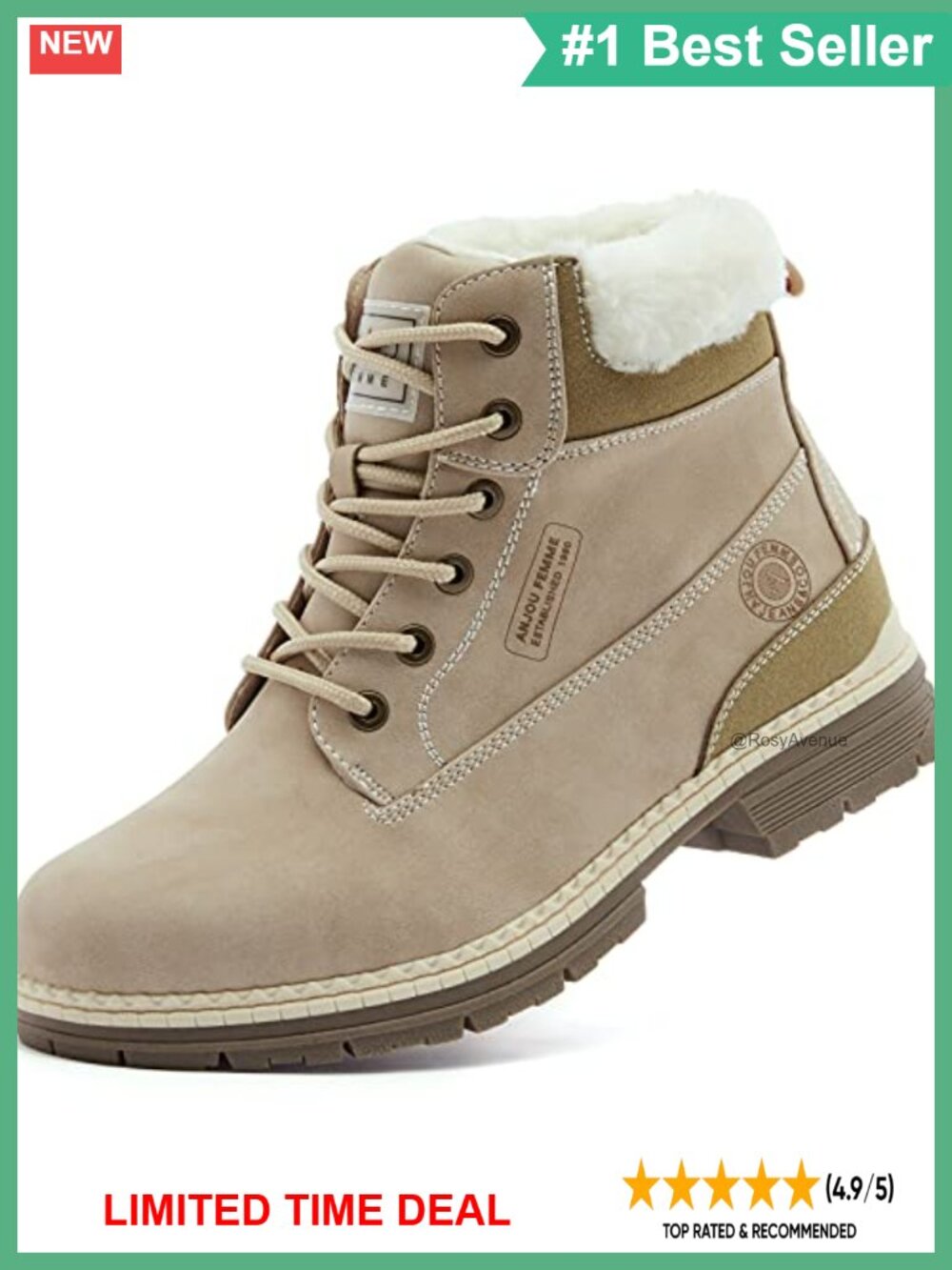 Waterproof Ankle Hiking Boots Fur Lined Winter Outdoor